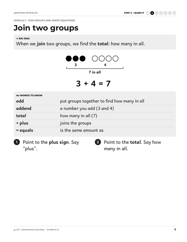 Page 5 of Addition within 20. Step 2, Learn It: Join two groups