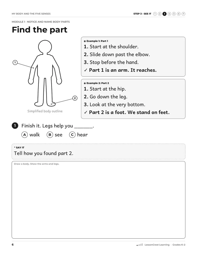 Page 6 of My Body and the Five Senses. Step 3, See It: Find the part