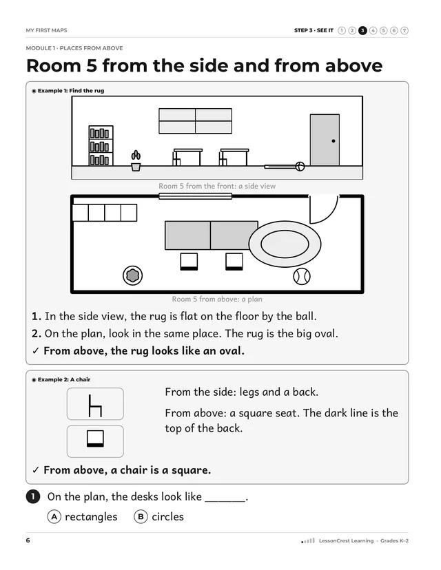 Page 6 of My First Maps. Step 3, See It: Room 5 from the side and from above