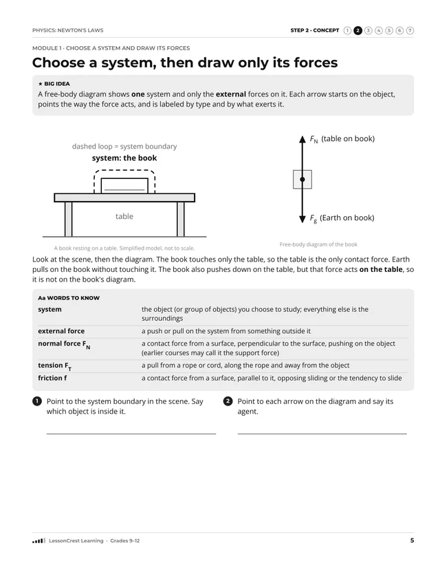 Page 5 of Physics. Step 2, Concept: Choose a system, then draw only its forces
