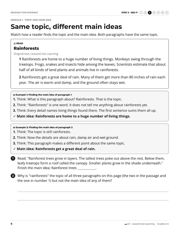 Page 6 of Reading for Evidence. Step 3, See It: Same topic, different main ideas