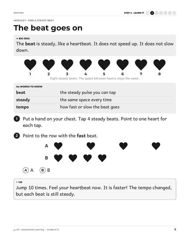 Page 5 of Rhythm. Step 2, Learn It: The beat goes on